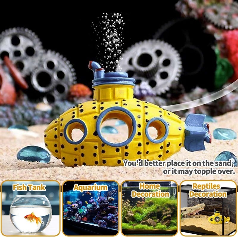 Moonorange Aquarium Air Bubbler Decoration, Realistic Submarine Ornament for Aquarium Fish Tank (Submarine-Yellow) - Image 5